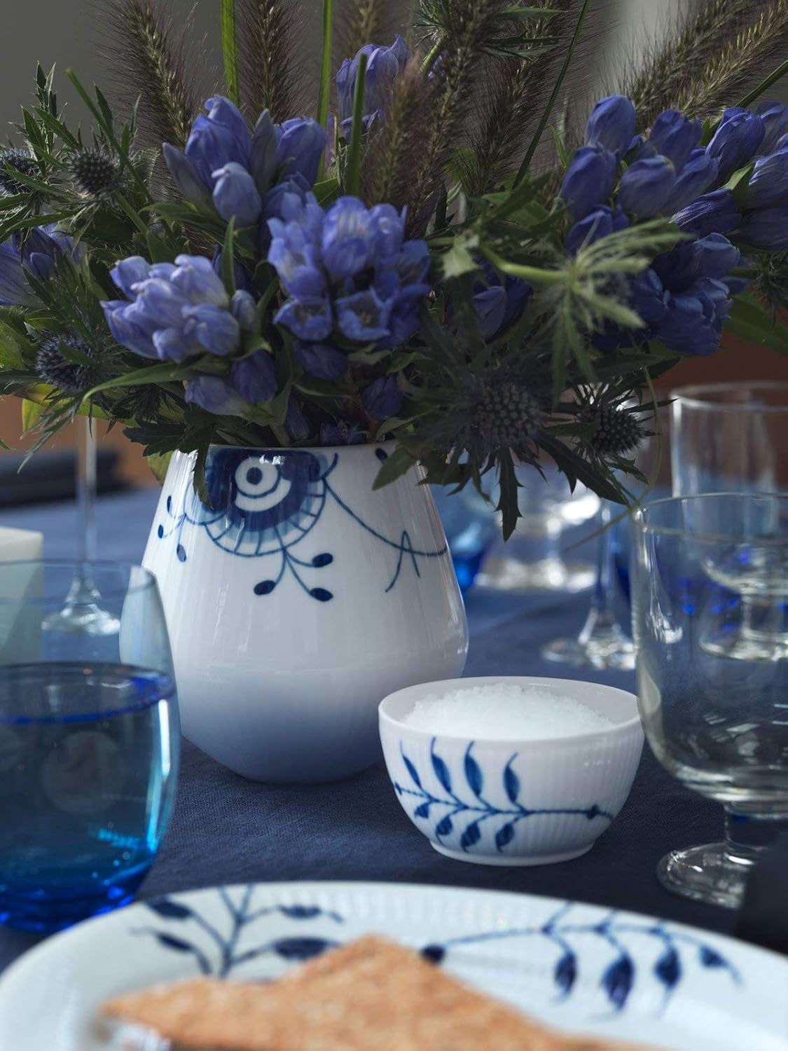 Mega posacenere in porcellana bianco-blu, 10 cl, dipinto a mano, 1017342