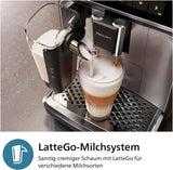Macchina per caffè espresso automatica PHILIPS serie 3300 - 6 bevande, moderno touch screen a colori, sistema di preparazione del latte LatteGo, SilentBrew, macinacaffè 100% ceramica, filtro AquaClean. Cromo Nero (EP3347/90)
