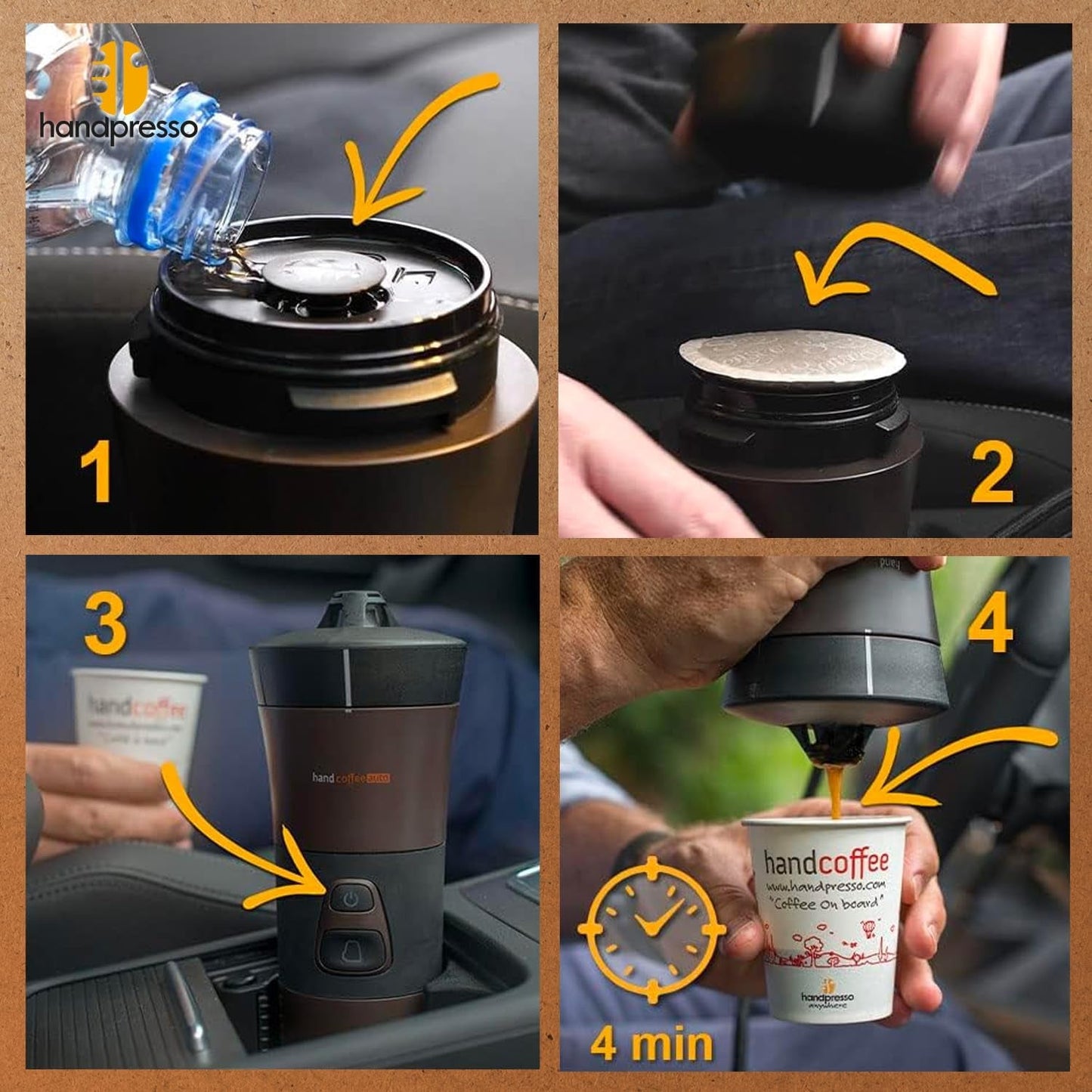 Handpresso - Handcoffee Auto 21000 | Macchina per caffè espresso per auto da 12 V - Macchina per caffè espresso da 12 Volt per auto | Macchina per caffè espresso Senseo Pad per auto - Macchina per caffè espresso da viaggio 12V | Espressore da 12 Volt per camper