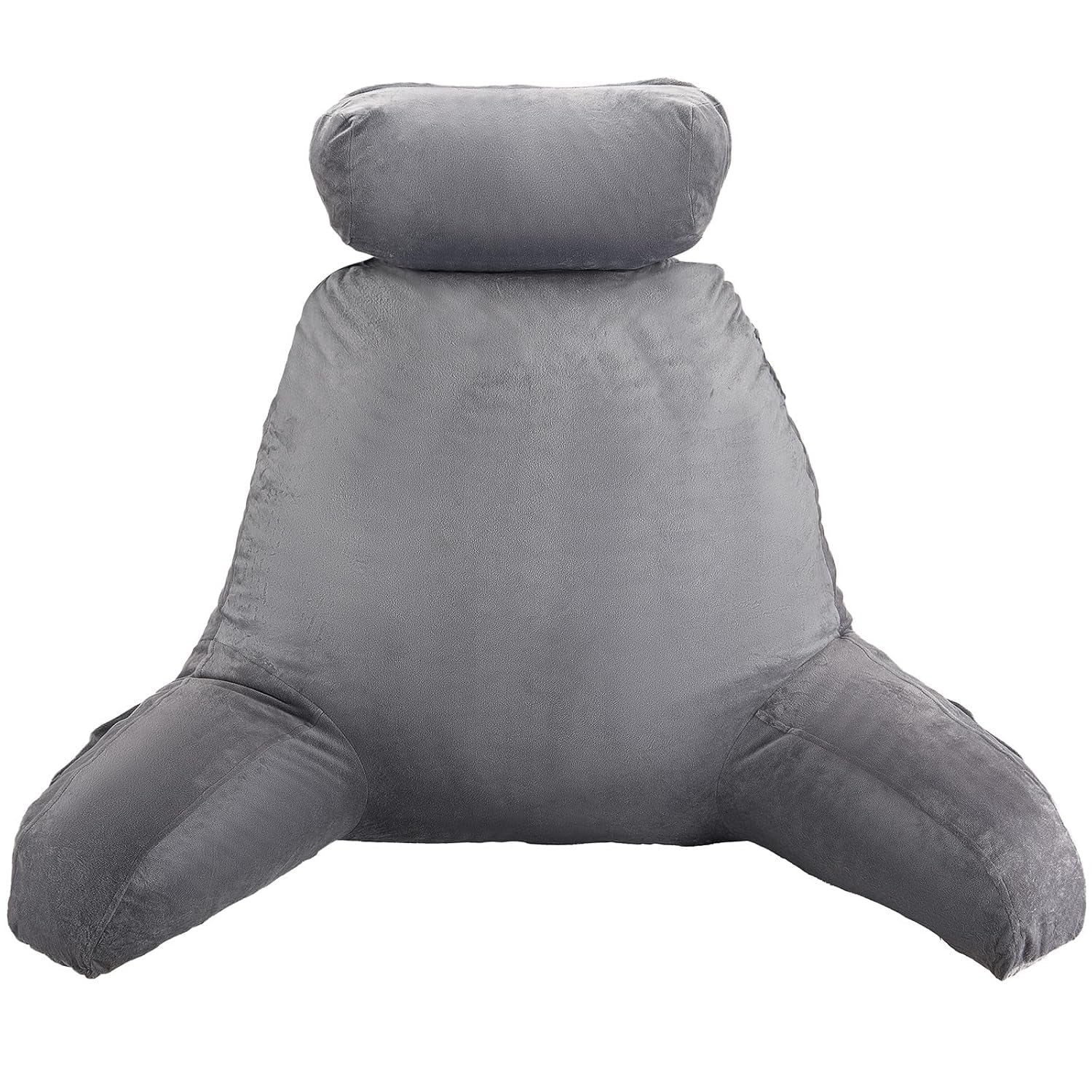VEVOR Cuscino da lettura, Cuscino da letto (grande) con poggiatesta staccabile, cuscino per lo schienale con 3 tasche e tessuto in velluto corto lavabile e memory foam triturato, lato con maniglia, per guardare la TV, leggere, giocare
