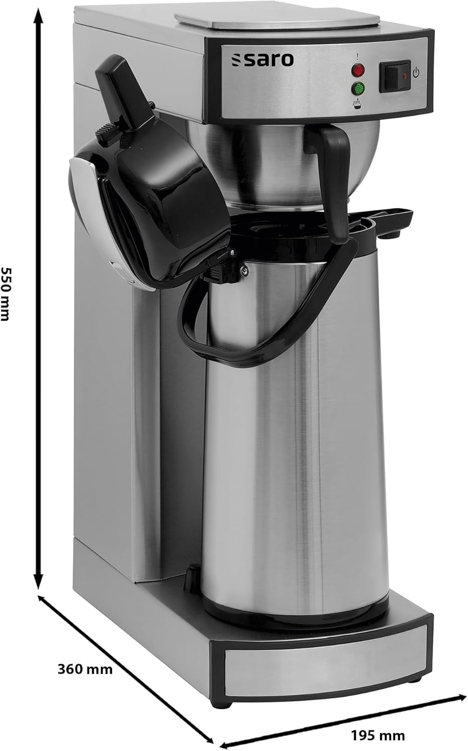 Macchina per caffè espresso Saro, inclusa caraffa con pompa isolata in acciaio inossidabile – 2,2 l – tempo di preparazione ca. 5–6 min – protezione durante il funzionamento senz'acqua – 2.069 kW – modello THERMO 24