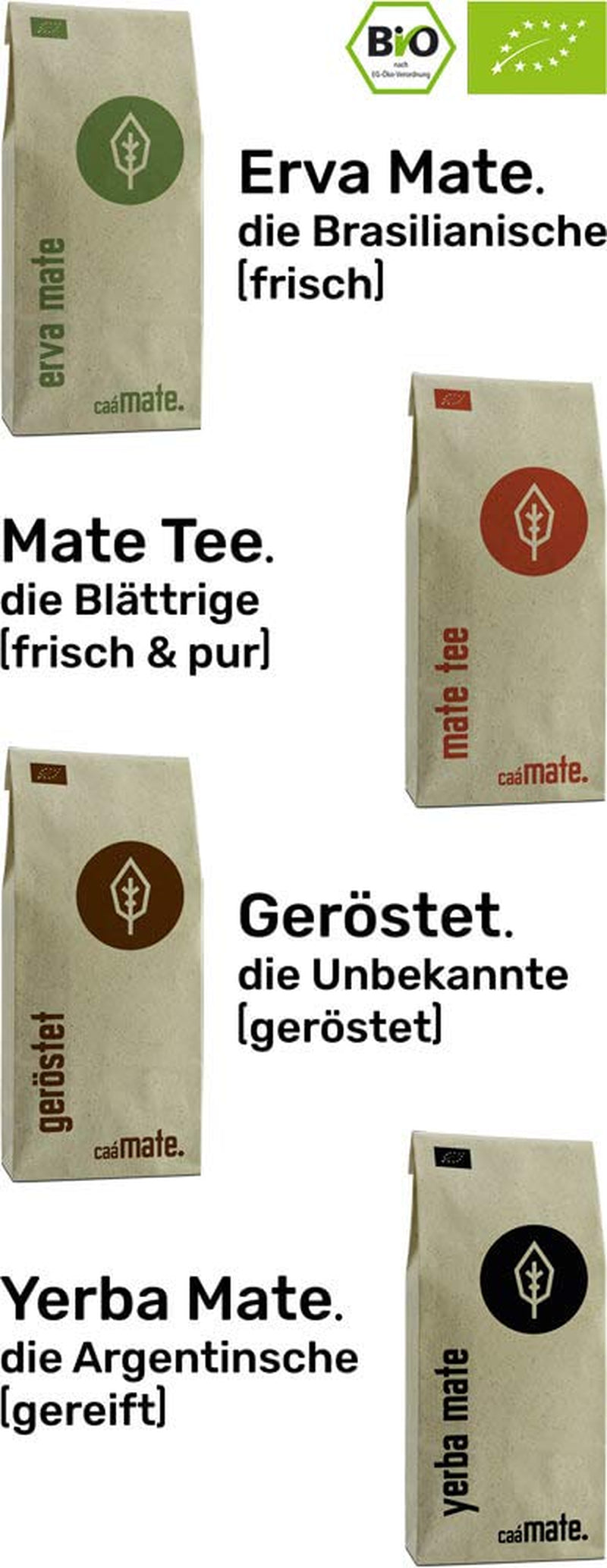 Set degustazione tè Mate ● 4 varietà di tè Mate biologico ● 100 g cadauna Erva Mate + Yerba Mate + Tè Verde Mate + Tè Mate Roasted