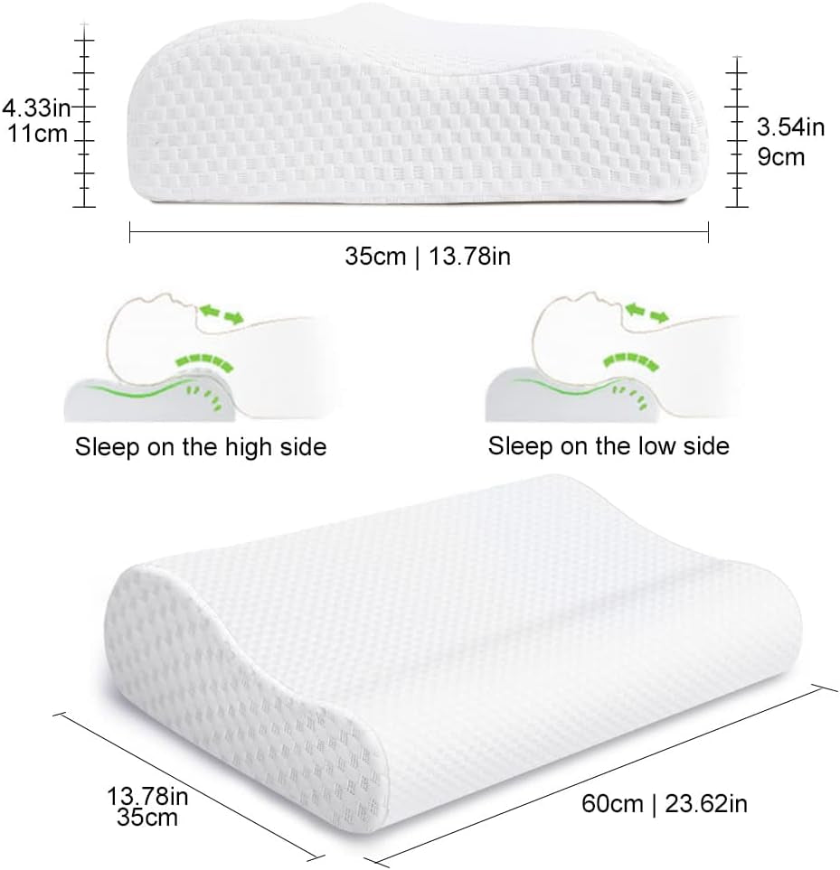 Findigit Cuscino sanitario, Cuscino in Memory Foam, Cuscino ortopedico di supporto per il collo per chi dorme sul fianco e sulla schiena, Cuscino ergonomico per colonna vertebrale cervicale (60 X 35 X 11/9 cm) Cuscini ortopedici cervicali Naty Shop