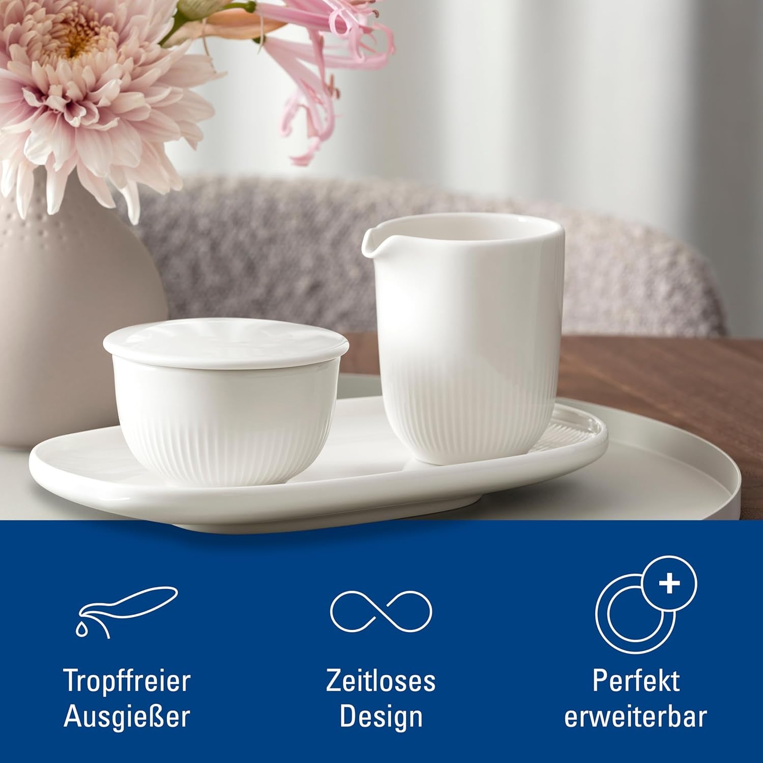 Villeroy & Boch - Tazza Latte Afina 170ml, Bianco, Lavabile in Lavastoviglie, Adatta al Microonde, Caraffa per Latte, Accessorio per caffè, Brocca in Ceramica, Piattino, Stoviglie, Porcellana Premium