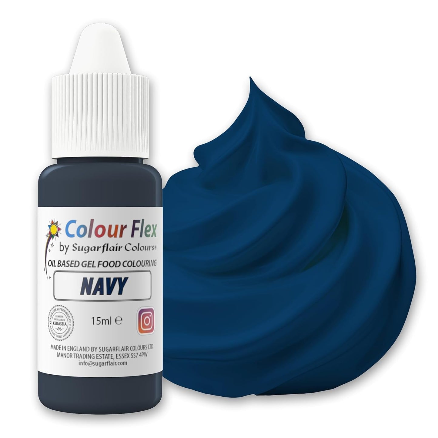 Sugarflair Colourflex Colorante alimentare a base di olio, Blu Navy, Colorante alimentare liquido altamente concentrato, Colorante alimentare per crema al burro, cioccolato, pasta, fondente, glassa e altro - 15 ml