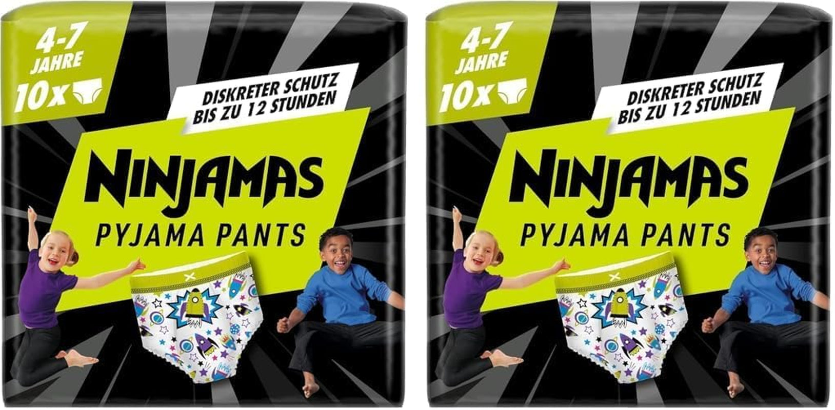 Pantaloni del pigiama dell'astronave, pantaloni da notte assorbenti in confezione da 10, 7 anni, 17 kg-30 kg, protezione dalle perdite per tutta la notte