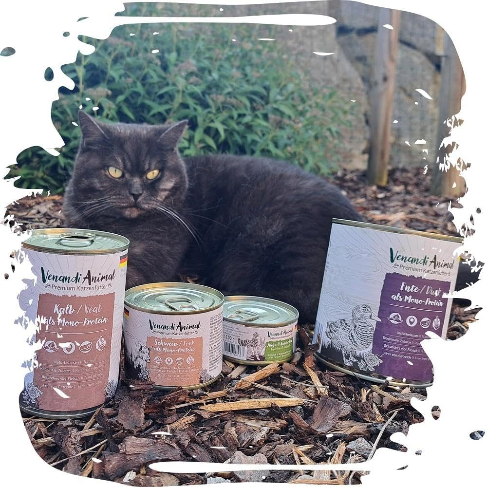 Venandi - Cibo umido per gatti premium - carne di maiale come unica proteina, 6 x 400 g (confezione da 6), senza cereali con carne extra