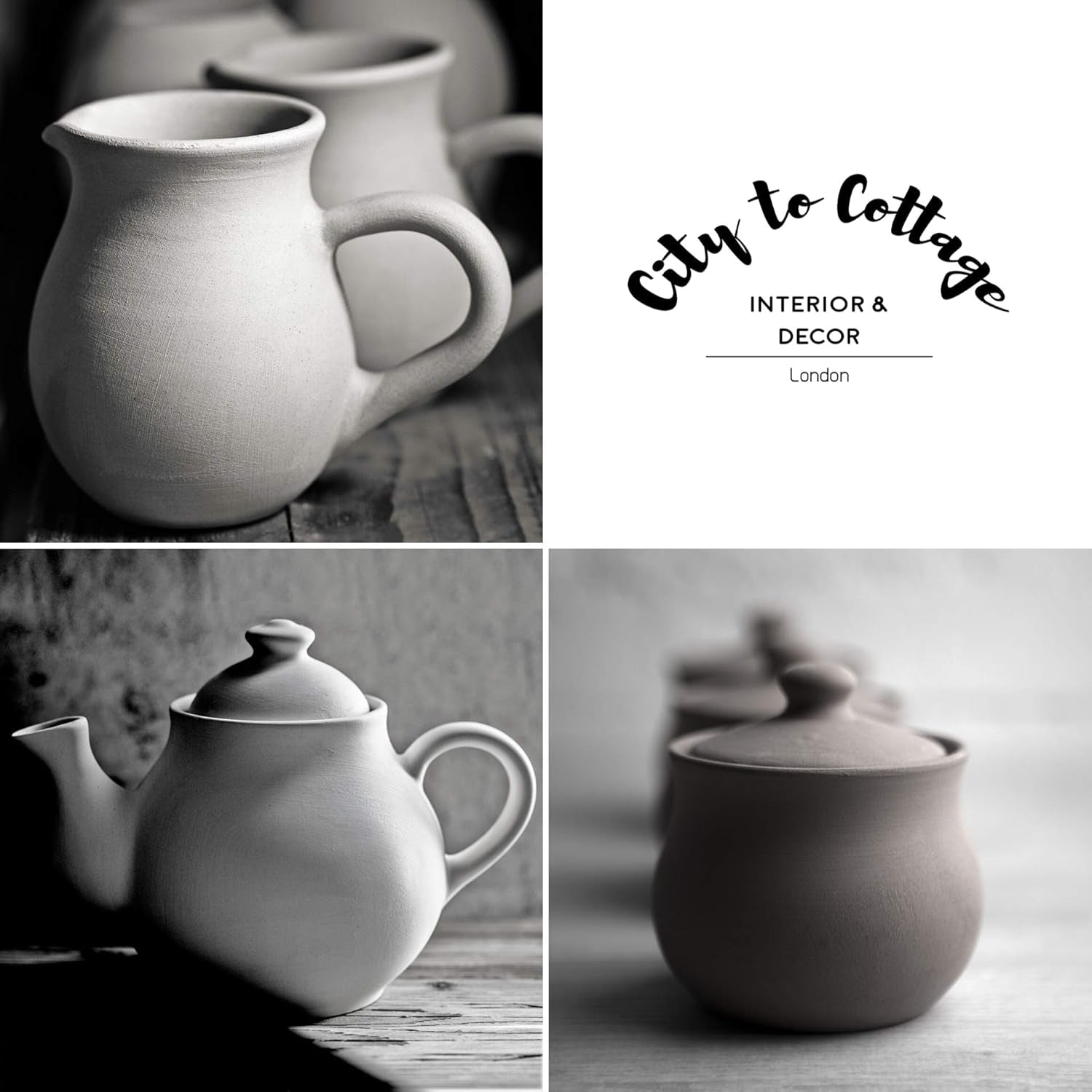 City to Cottage® - Set da tè grande | Rosso e bianco | Punti | Fatto a mano | Teiera in ceramica 1,7 litri, lattiera, zuccheriera