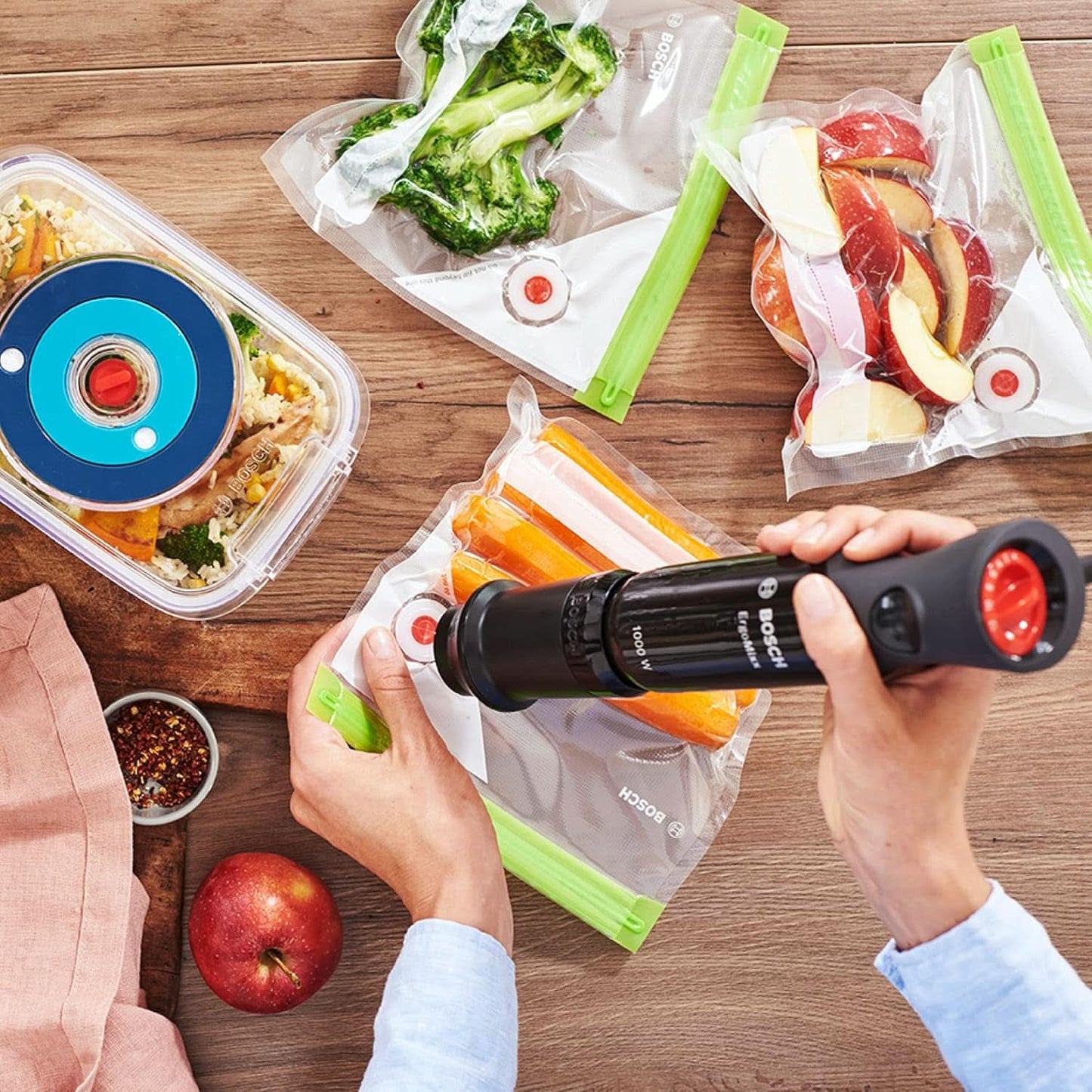 Bosch Stabmixer Ergomixx MS6CB61V1, Vakuum-Funktion, Edelstahl-Mixfuß, Mix- Und Messbecher, Vakuum-Pumpe, Vakuum-Beutel, Vakuum-Frischhaltedose, 12 Stufen plus Turbo, 1000 W, Nero/Antracite Kitchen Naty Shop