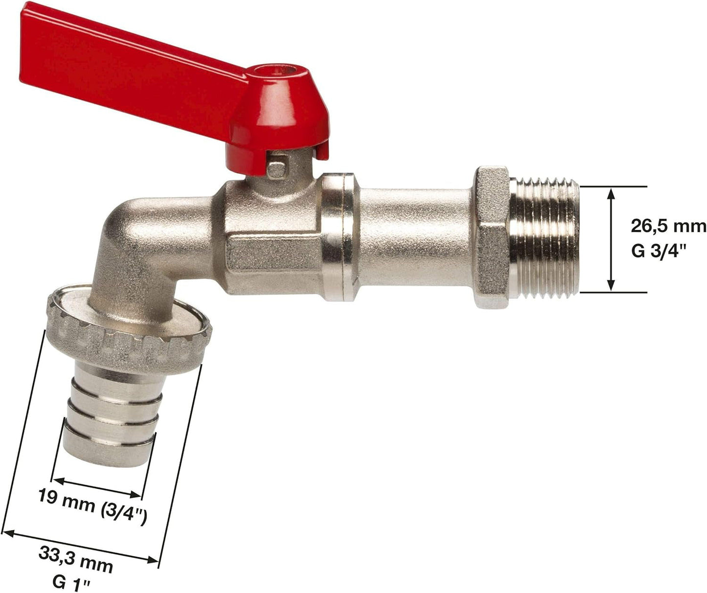 Valvola a sfera Gardena: valvola per interni ed esterni, filettatura da 33,3 mm (G 1 pollice), per tubi da 19 mm (3/4 pollici) (7333-20)