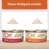 Wellness CORE Signature Selects 8 x 79g, Mix Manzo, Pollo e Tacchino - Cibo umido per gatti, deliziose strisce in salsa, senza cereali, naturale, ipoallergenico, ricco di proteine, ricco di carne