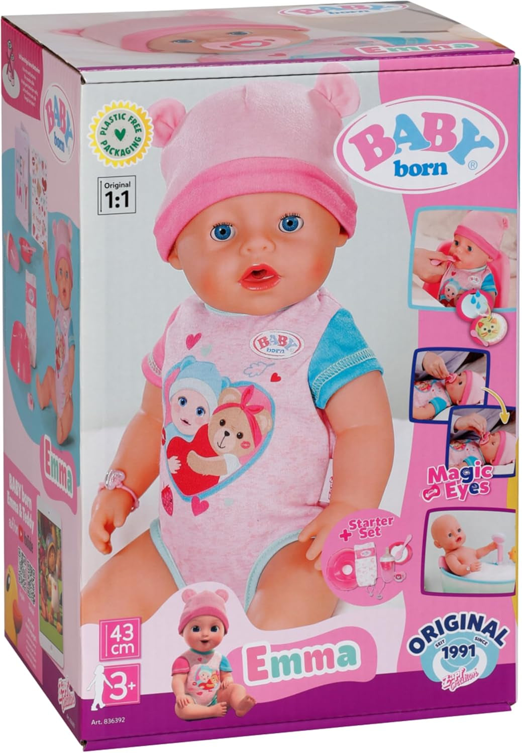 BABY Born Emma - bambola baby 43 cm - 10 funzioni inclusi accessori e materasso - Funziona completamente senza batterie - Adatto a bambini dai 3 anni in su