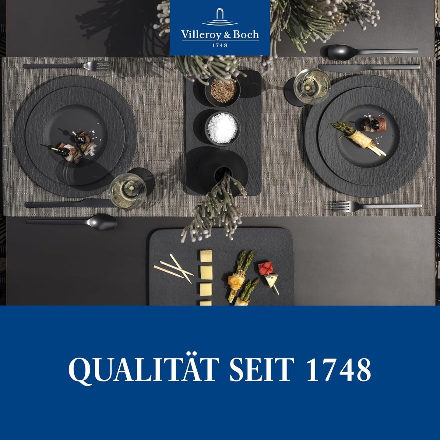 Villeroy & Boch Manufacture Rock Set Starter, 6 Pezzi, Nero, Lavabile in Lavastoviglie, Adatto al Microonde, Set Piatti Nero Opaco, Stoviglie, Posate, Porcellana Premium