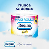 Regina Maxi Roll - 4 rotoli di carta igienica, 500 fogli 2 veli per rotolo, più di tre volte un rotolo standard, imballaggio in plastica riciclata al 60%, carta certificata Fsc al 100%