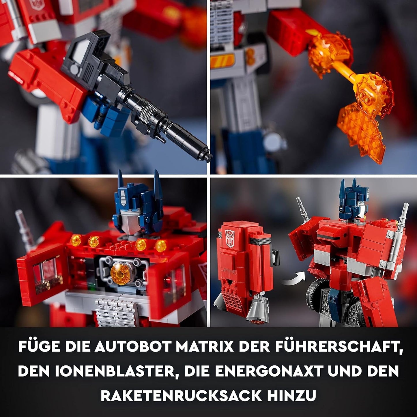 LEGO 10302 Icons Optimus Prime Set, Robot 2 in 1 e modello di camion, kit modello giocattolo Transformers per adulti, regalo di compleanno o Natale per uomini, donne, lei e lui Set da costruzione Besuche den LEGO-Store