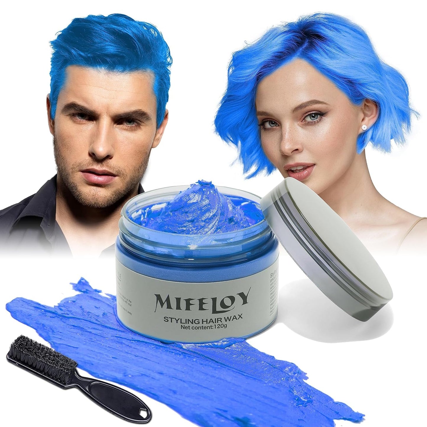 4.23 oz Tinta per capelli viola Tinta temporanea per capelli con spazzole, Uomo Donna Cera per toni per capelli, Crema per capelli istantanea Fango Pomata per acconciatura naturale, Cosplay fai da te Cera per capelli Halloween Tintura per capelli Naty Shop Blu