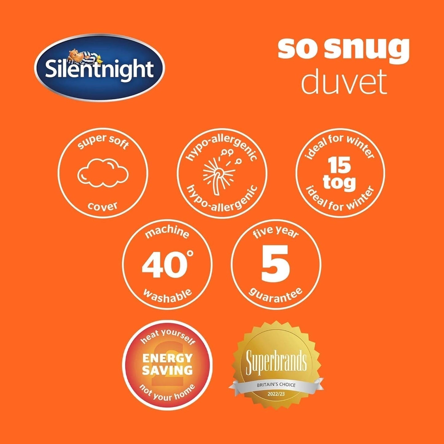 Silentnight so Snug 534222GE Piumino per Letto King Size, 15 Tog, Caldo, Accogliente, Spesso, Ipoallergenico e Lavabile in Lavatrice, Bianco, Trapunte e Trapunte per Letto King Size Naty Shop