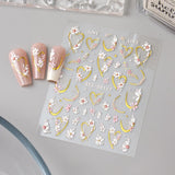 JMEOWIO 3D Nagelsticker Blume Nail Art Sticker Self-klebend Nagelaufkleber 5D Stereoscopico Frühling Sommer Floral Dekoration Nageldesign Zubehör 4 Blatt