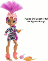 Cave Club GTH02 - Roaralai Pyjama Party Fun Doll, bambola articolata con capelli viola e accessori, regalo per bambini dai 4 anni in su, multicolore