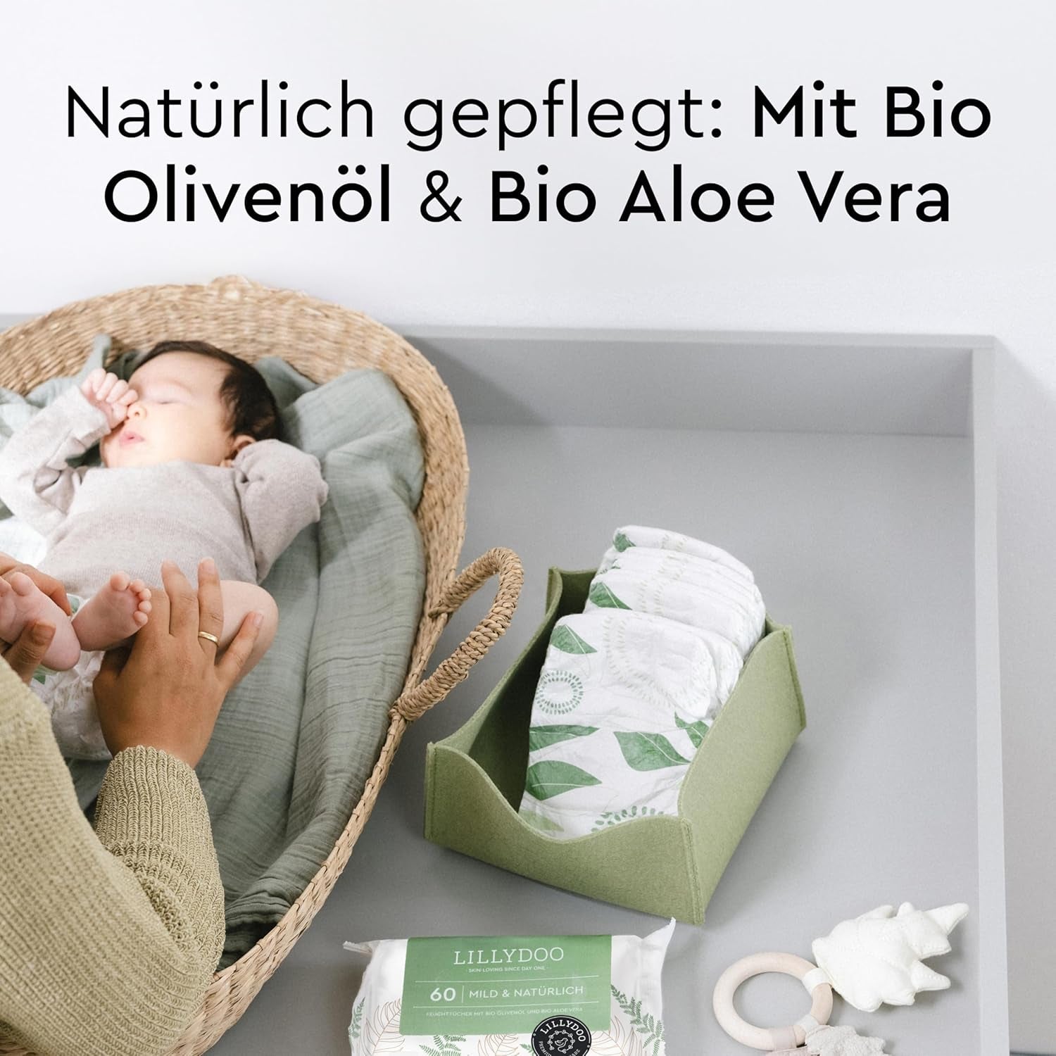 LILLYDOO Salviette umidificate Green, 600 salviette (10 x 60), salviette resistenti allo strappo 100% senza plastica - Senza profumo, delicate e naturali, detergenti delicati per pelli sensibili, dermatologicamente testate