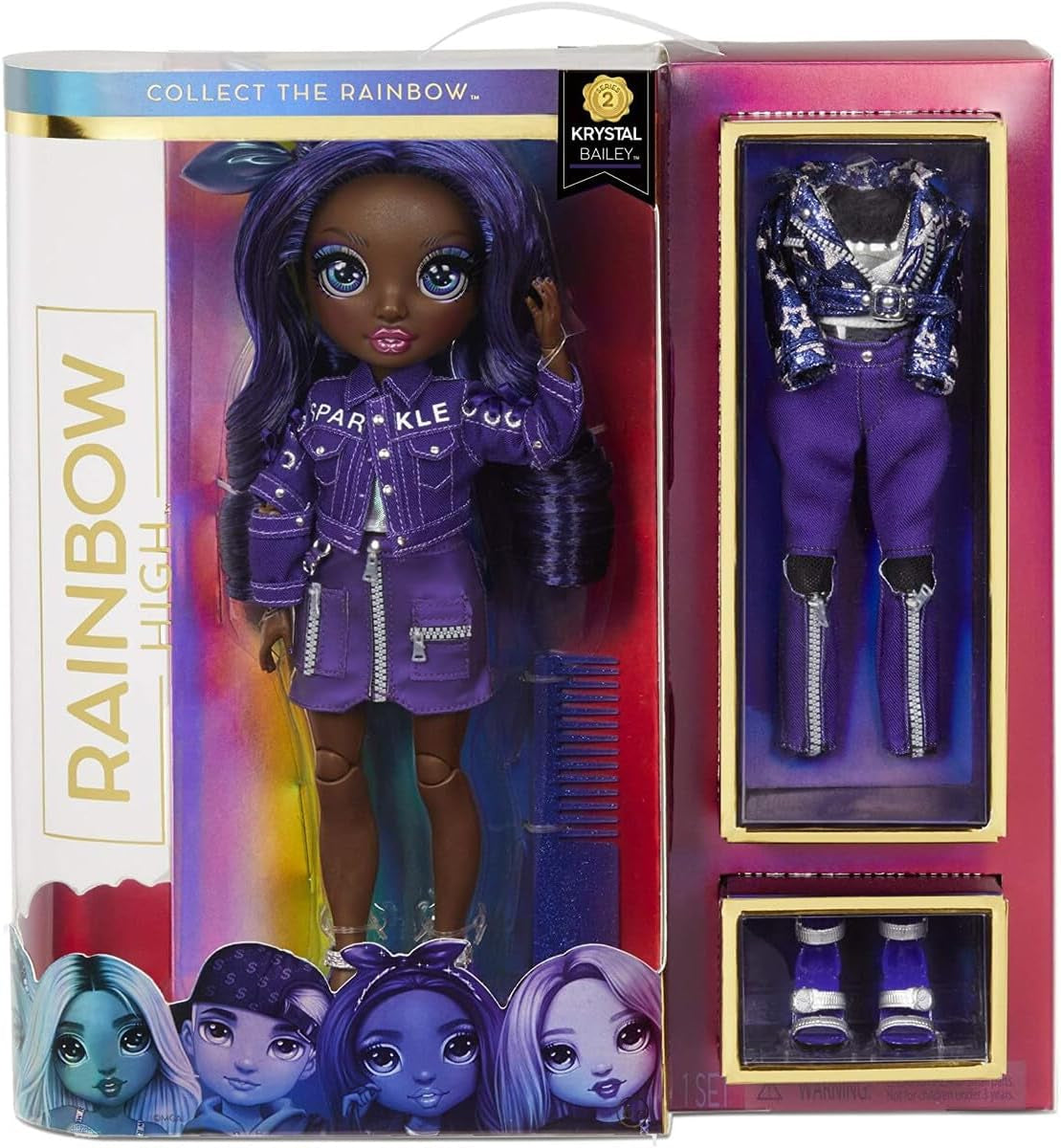 Bambola Arcobaleno di Alta Moda - Kristal Bailey - Bambola Indaco con 2 Abiti Deluxe - Include Accessori per Bambole Serie 2 e Supporto - Ottimo Regalo per Bambini e Collezionisti dai 6 Anni in su