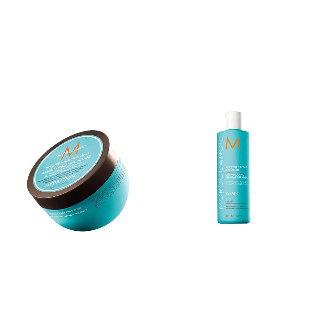 Maschera idratante intensiva Moroccanoil Naty Shop maschera per capelli 250ml Confezione con shampoo rigenerante