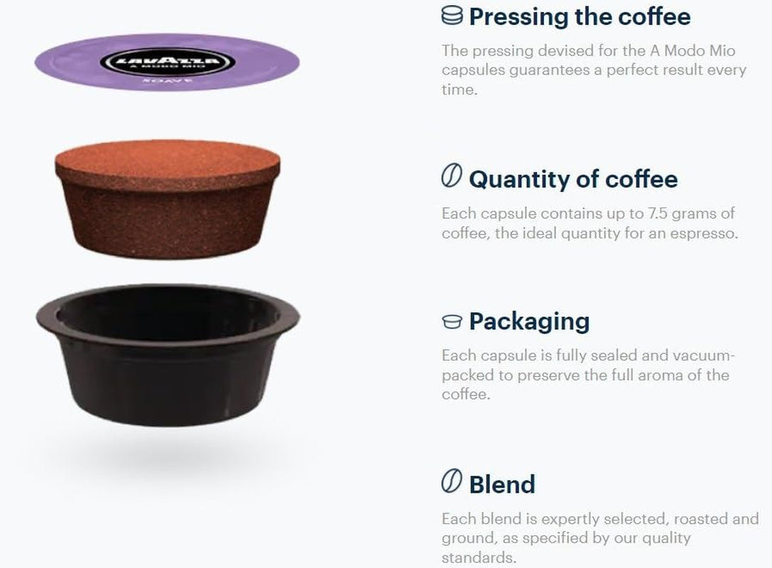 Lavazza, A Modo Mio Soave 256 Kaffeekapseln, für einen leichten und eleganten Espresso mit aromaticschen Noten von Blumen, 100% Arabica, Intensität 5/13, medium Röstung, 16 Packungen mit je 16