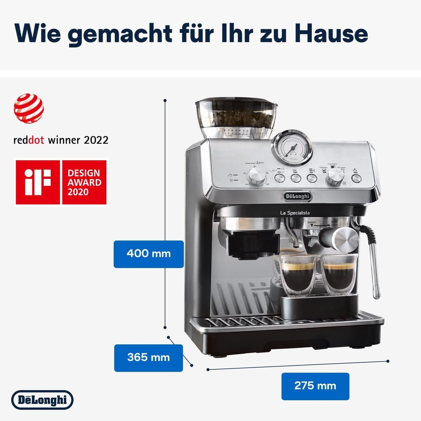 De'Longhi La Specialista Arte EC9155.MB macchina per caffè espresso portafiltro con macinacaffè, 8 impostazioni di macinatura, pressione 15 bar, 3 impostazioni di temperatura, montalatte, 1550 W, serbatoio da 1,7 litri, acciaio inossidabile/nero, incluso kit barista