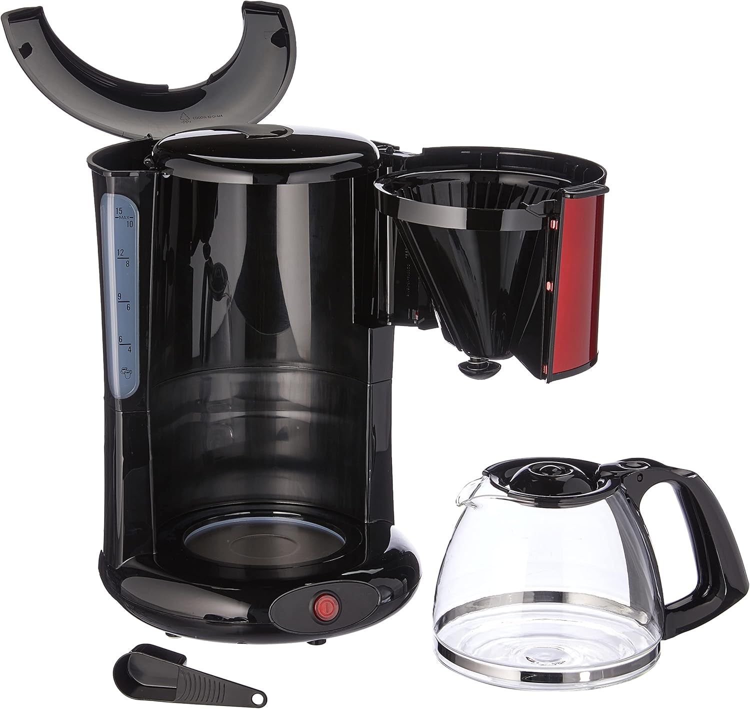 Macchina per caffè espresso Subito con filtro, caraffa in vetro, 10-15 tazze, capacità 1,25 l, funzione di spegnimento automatico, filtro rimovibile, indicatore del livello dell'acqua, acciaio inossidabile, rosso/nero, FG360D