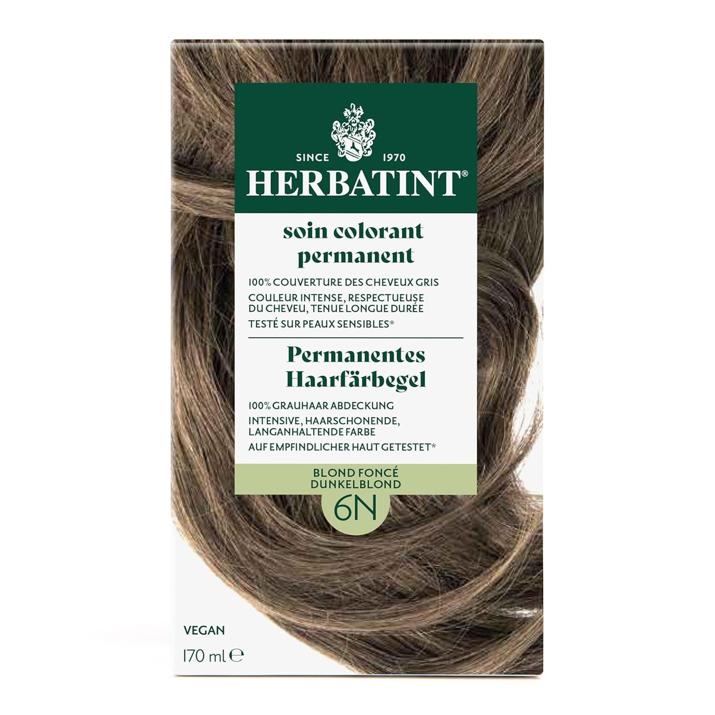 Gel tintura permanente per capelli 6N Biondo scuro - 170 ml I Senza ammoniaca, copertura al 100% dei capelli bianchi I Testato su pelle sensibile, con 8 estratti vegetali Tinture per capelli Naty Shop