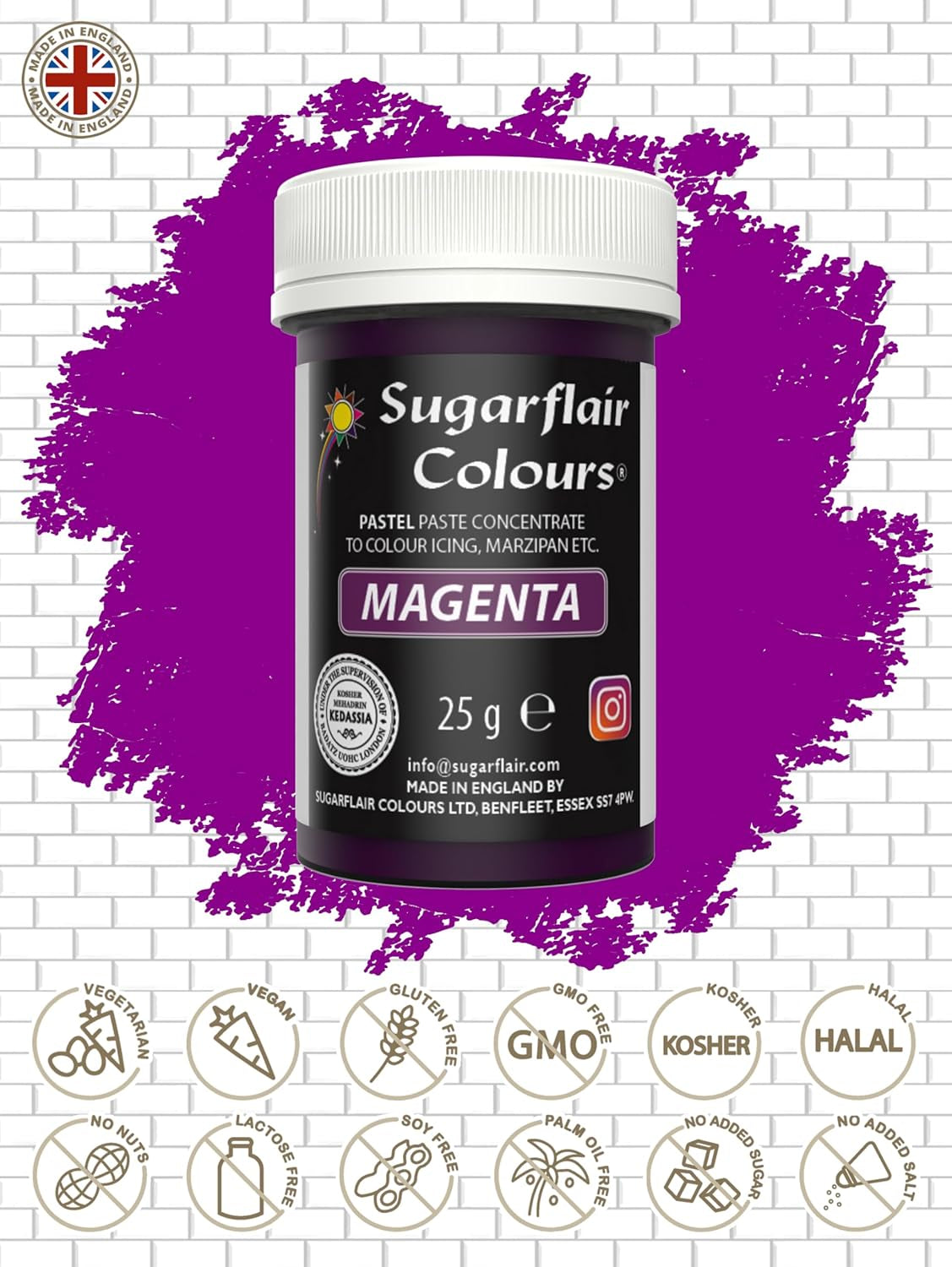 Sugarflair Pasta Colorante Alimentare Pastello Magenta, Colorante Alimentare per Pasta, Fondant e Marzapane, Colori Concentrati Spettrali - 25g