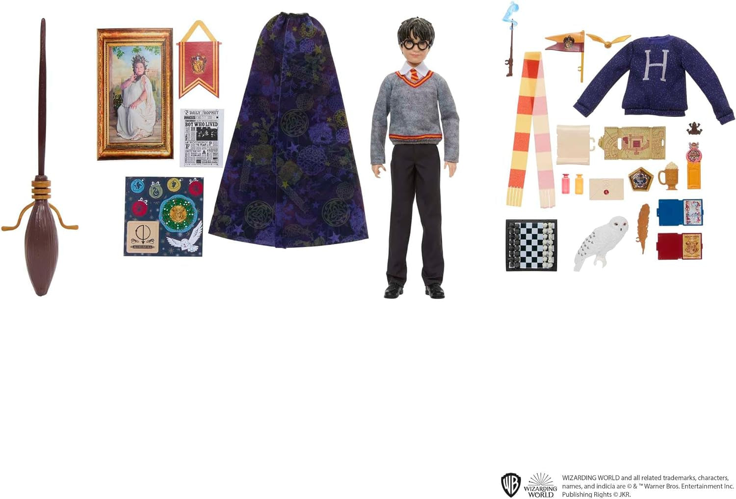 HARRY POTTER Calendario dell'Avvento di Grifondoro - 24 storie, sorprese magiche, sala comune di Hogwarts, viso realistico, per fan dai 6 anni in su, bambole HND80 Naty Shop