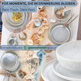 SANGER | Set di stoviglie Santorini da 12 pezzi Set di piatti per 4 persone Set di stoviglie in gres con valutazione MOLTO BUONA che comprende piatti piani, piatti da dessert e piatti Suma crema lilla sfumatura blu | LA COLLEZIONE PREMIUM