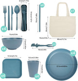 Set di stoviglie da campeggio per 4 persone da 53 pezzi, stoviglie da campeggio indistruttibili per 4 persone, set di stoviglie in plastica leggera con borsa per il trasporto, piatti e ciotole impilabili, stoviglie da picnic da giardino per barbecue