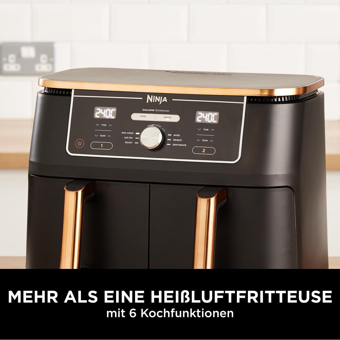 Ninja Foodi AF400EUCP MAX Friggitrice ad Aria Dual Zone, Friggitrice ad Aria da 9,5 L, 2 Scomparti, con Pinze, Rivestimento Antiaderente Elettrodomestici Naty Shop