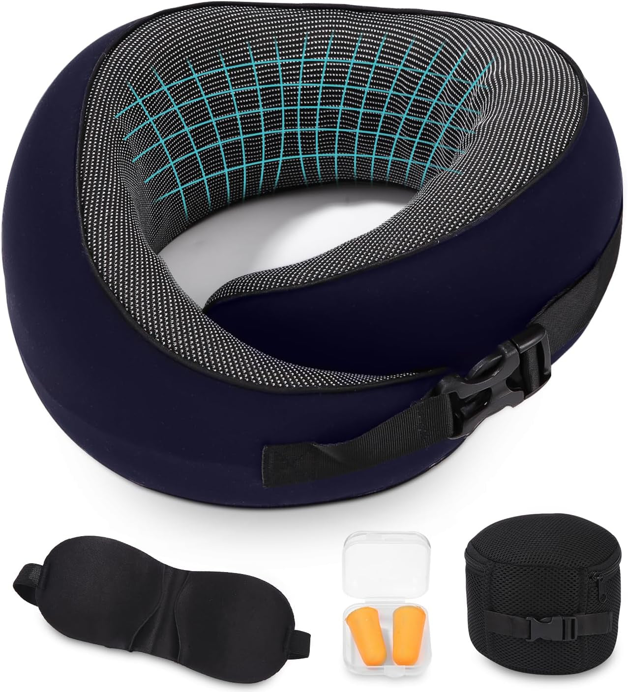 Cuscino per collo da aereo, Cuscino da viaggio in memory foam, Cuscino per collo per adulti, Cuscino da aereo regolabile e lavabile, Cuscino da viaggio ergonomico (Grigio) Cuscini ortopedici cervicali Naty Shop Navy