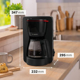 Bosch MyMoment TKA2M113 Macchina per caffè espresso con filtro, caraffa in vetro da 1,25 l, 10-15 tazze, funzione di mantenimento in caldo 40 minuti, sistema antigoccia, portafiltro girevole, serbatoio dell'acqua removibile, 1200 Watt, nero opaco
