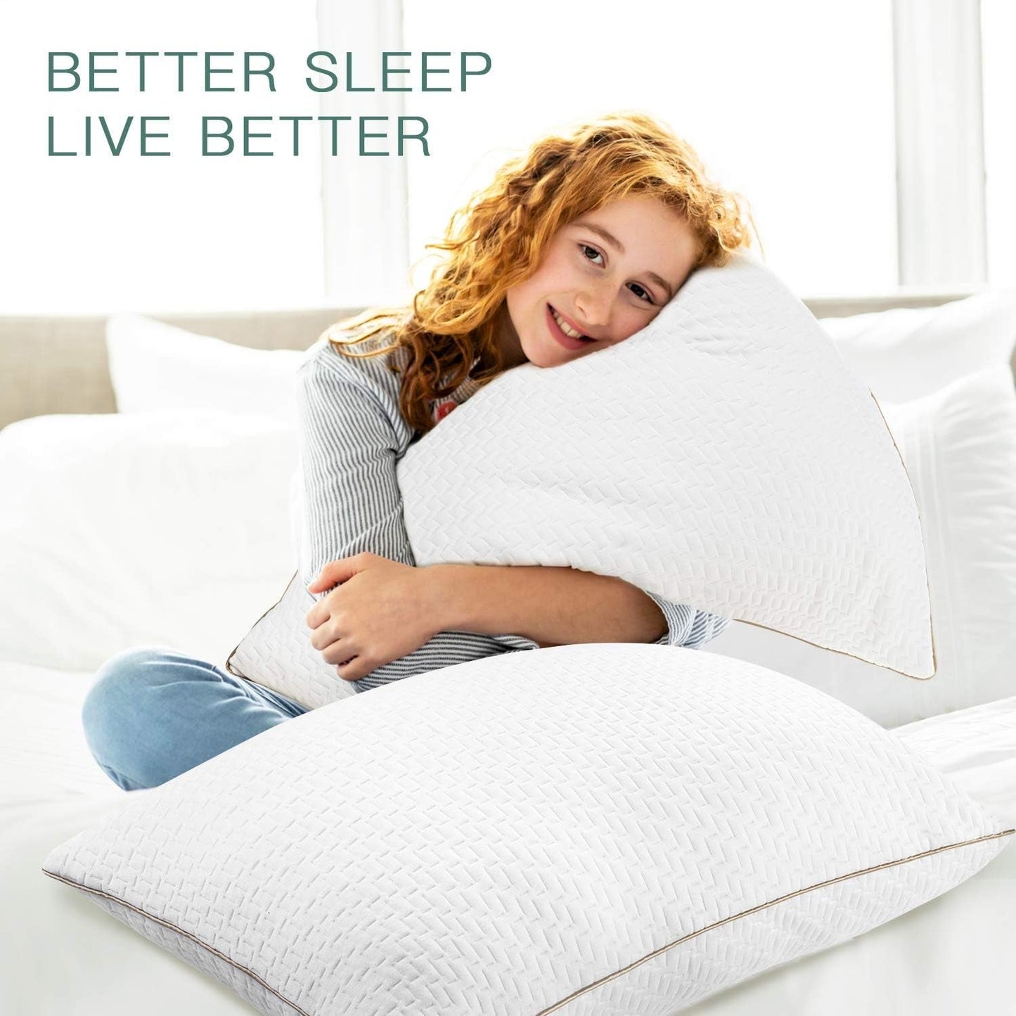 Cuscino Bedstory, Cuscino per Dormire, 2 Pezzi, Ipoallergenico, Cuscino Antipolvere, Piumino, Qualità Alternativa, Cuscino per Letto per Schiena, Pancia e Chi dorme sul fianco, Misura Standard, Lavabile, 42 X 70 Cm Naty Shop Cuscini Standard