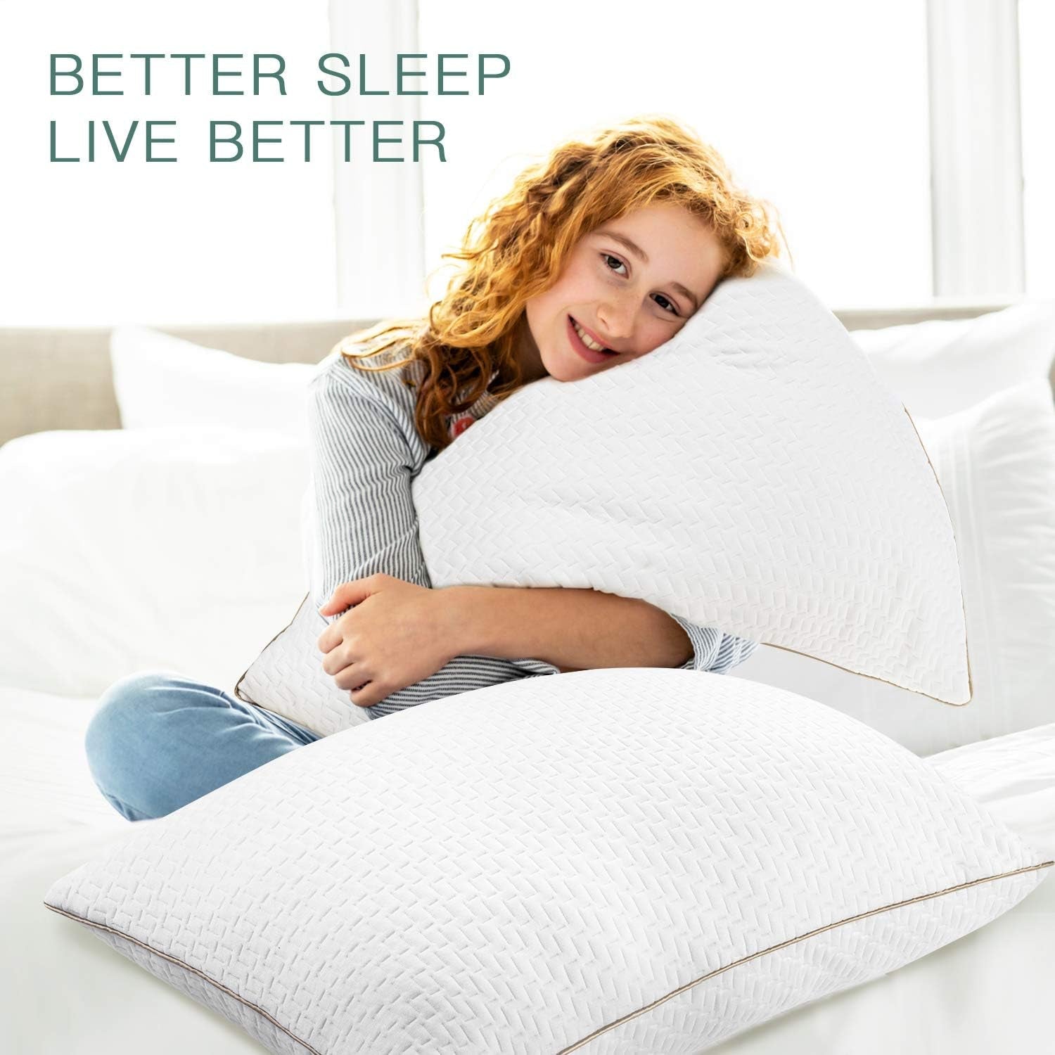 Cuscino Bedstory, Cuscino per Dormire, 2 Pezzi, Ipoallergenico, Cuscino Antipolvere, Piumino, Qualità Alternativa, Cuscino per Letto per Schiena, Pancia e Chi dorme sul fianco, Misura Standard, Lavabile, 42 X 70 Cm Naty Shop Cuscini Standard