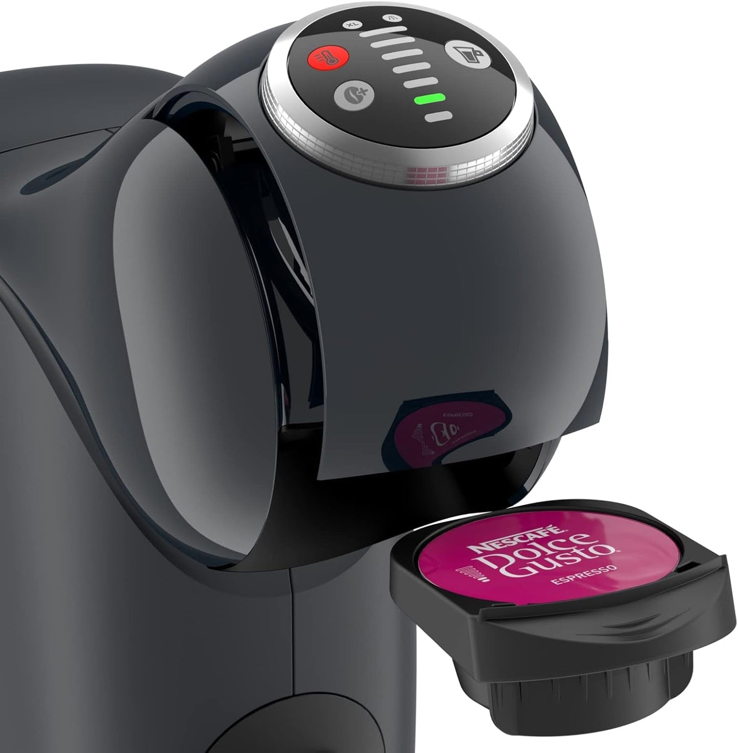 NESCAFÉ Dolce Gusto Genio S Plus di Krups, macchina da caffè a capsule compatta, capacità 0,8 litri, 1500 watt, avviso di decalcificazione automatica, grigio siderale, KP340B