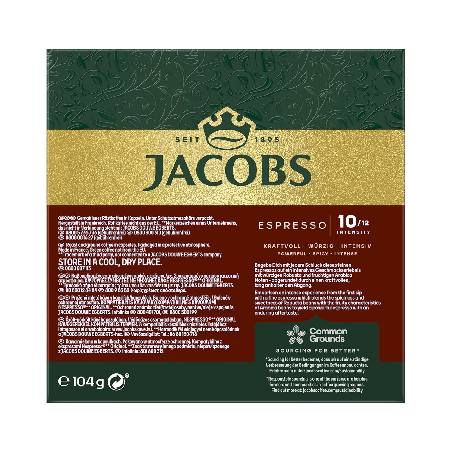 Jacobs Kaffeekapseln Espresso Intenso, Intensität 10/12, 10 x 20 Getränke, compatibile Nespresso* Kaffee Kapseln, 200 Kapseln