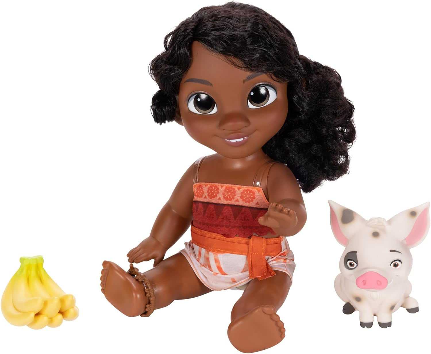 Jakks Pacific Moana 2 Little Sister Simea Doll e Pua Figure Playset alto 27 cm, include 1 vestito per bambola, 1 Pua, 1 mazzo di banane in plastica, consigliato dai 3 anni in su