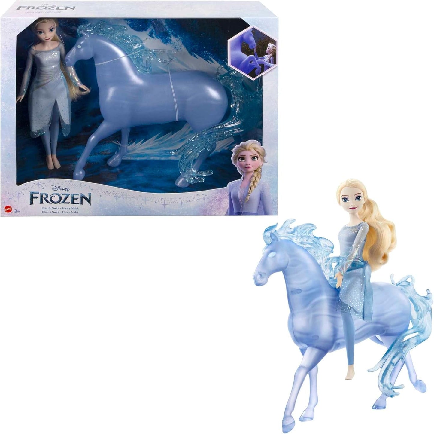 Mattel DISNEY Frozen Elsa e Nokk - Bambola Elsa articolata, maestosa figura acquatica di Nokk, ispirata al secondo film, per bambini dai 3 anni in su, HLW58