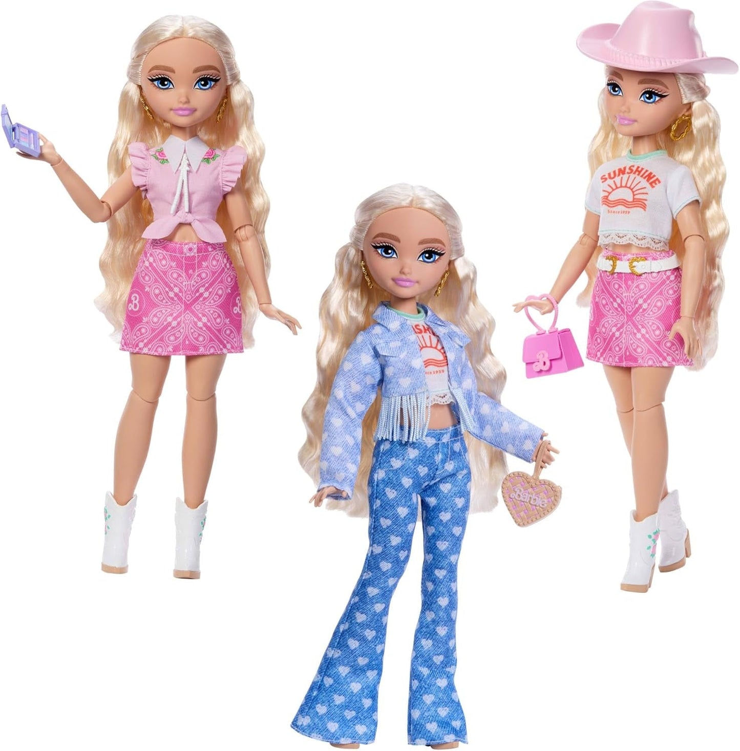 Set Barbie Dream Besties Festival Looks, con la bambola Barbie Malibu con lunghi capelli biondi per lo styling e oltre 10 vestiti e accessori rimovibili, JGH87