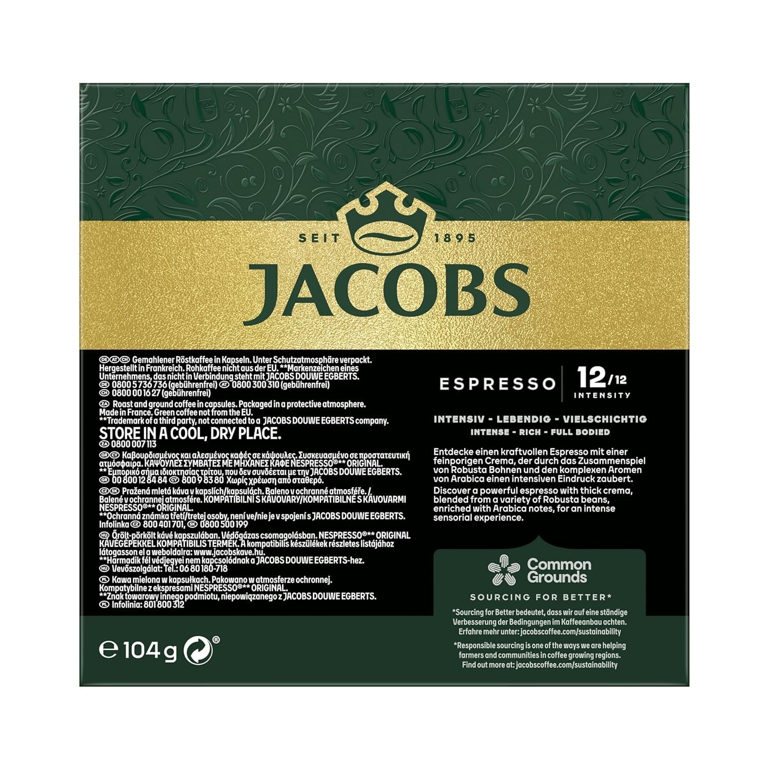 Jacobs Kaffeekapseln Espresso Ristretto, Intensität 12/12, 10 x 20 Getränke, compatibile Nespresso* Kaffee Kapseln, 200 Kapseln
