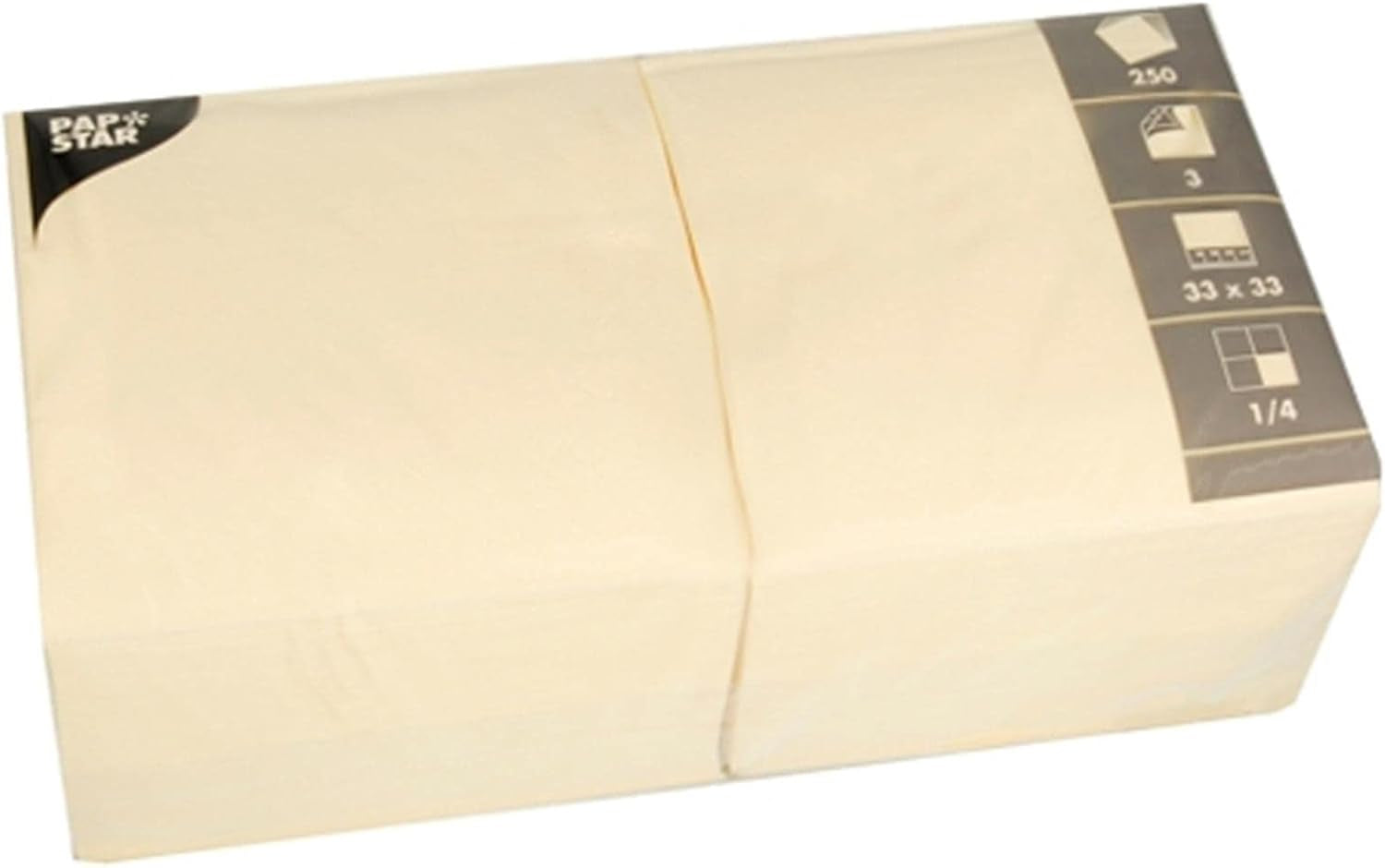 Tovaglioli 3 veli 1/4 piega 33 Cm X 33 Cm Crema Per ogni festa e ricorrenza. Quantità: 250 pezzi