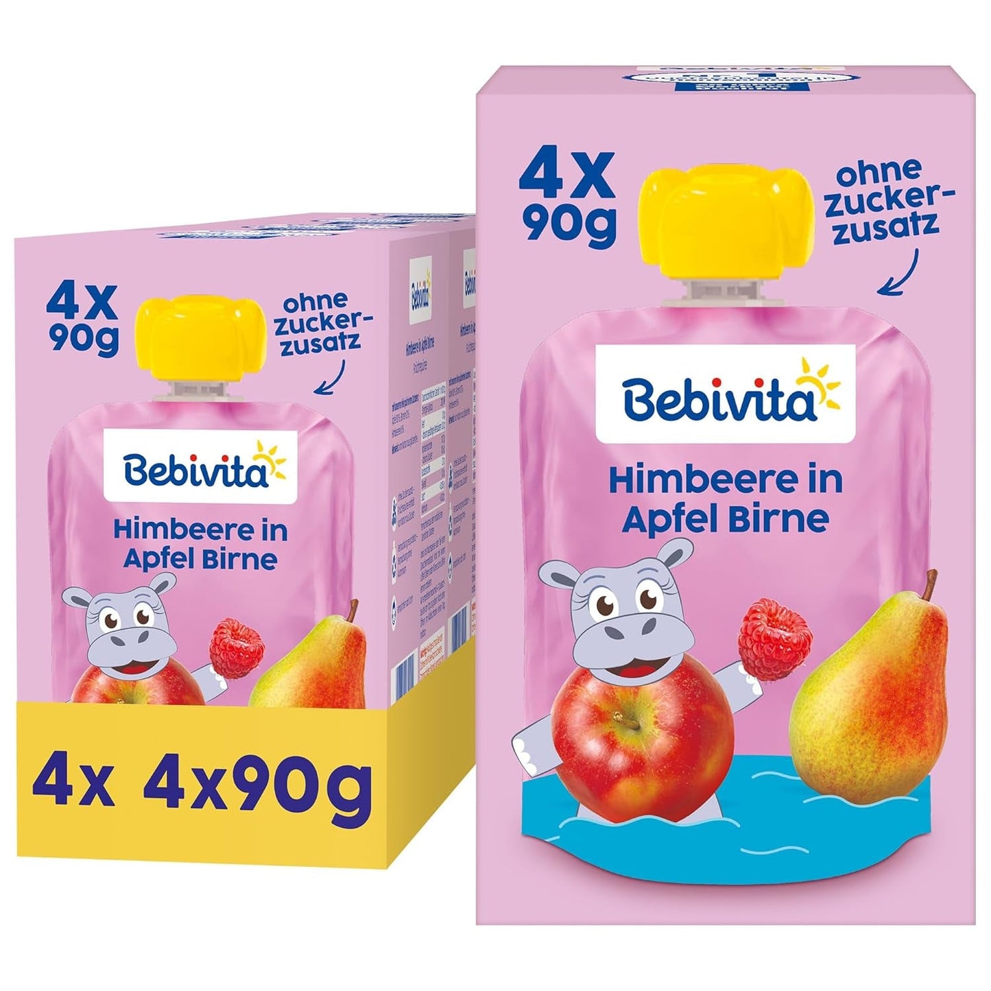 Himbeere in Apfel Birne Quetschie – 16 Stück (4er Pack, je 4 x 90g), senza zucchero, senza glutine, ideale per snack unterwegs e selbständiges
