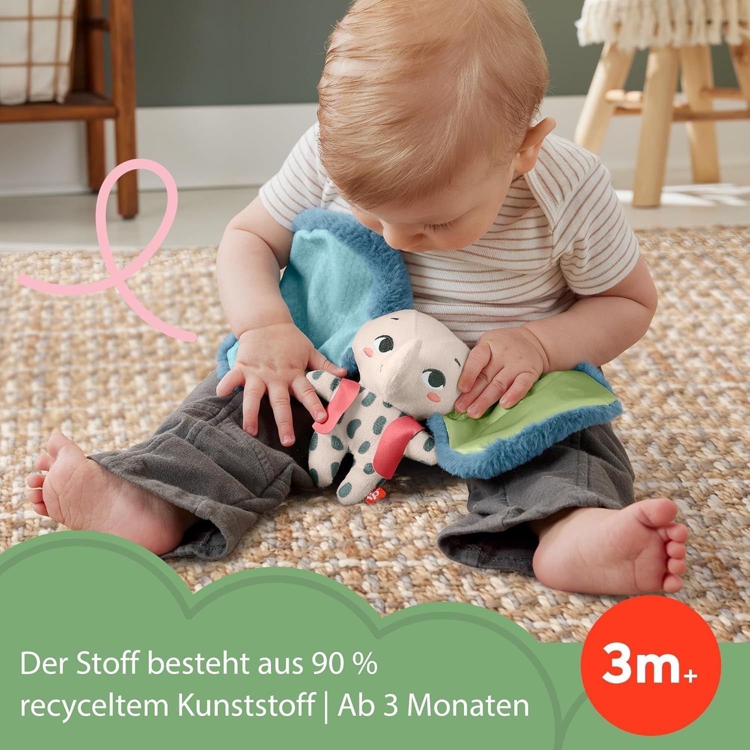 Elefante dalle orecchie giganti Fisher-Price - Adorabile peluche morbido con orecchie extra grandi, realizzato al 90% in plastica riciclata e imballaggio certificato FSC, per bambini dai 3 mesi in su, HKD63 Bebe Toys Naty Shop