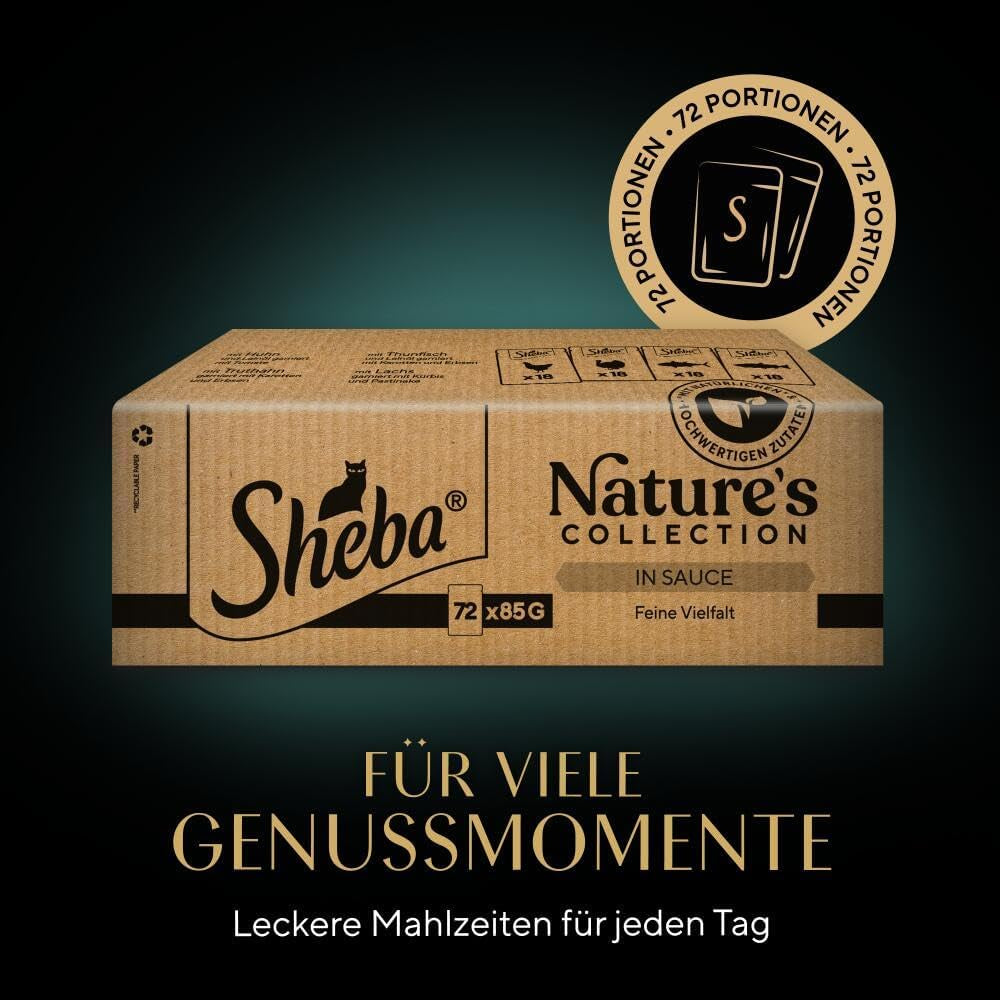 SHEBA Nature's Collection in Salsa - Cibo umido per gatti di alta qualità, varietà fine (MSC) in bustine porzionate - 72 x 85 g