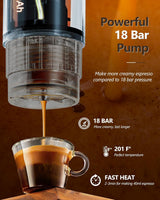 Macchina per caffè espresso CONQUECO 12V: macchina per caffè espresso portatile con batteria per campeggio e viaggi - Riscaldamento rapido in 2,5 minuti - 8 tazzine per caffè espresso in una sola carica